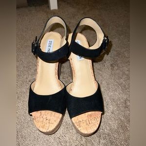 Steve Madden Black Cork Wedges